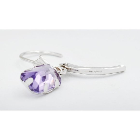 Genuine 2.88 Cts Amethyst Dangling Earring 14k White Gold